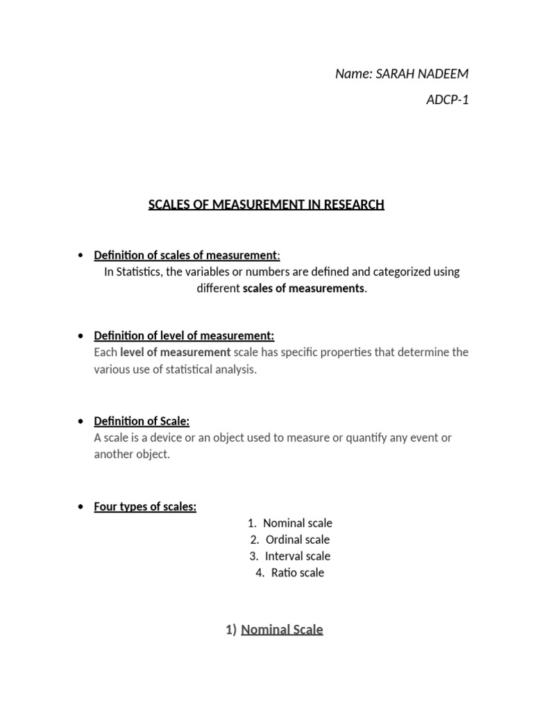 4 Measurement Scales of Research | PDF | Level Of Measurement | Measurement