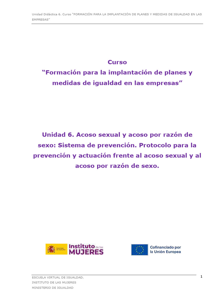 Unidad - 6 - MPI Acoso Sexual y Por Razon de Sexo - Compr | PDF | Acoso ...