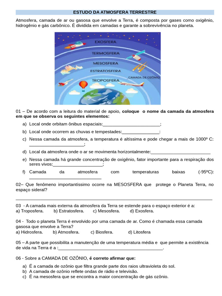Atmosfera Camadas Exercicios 25 | PDF | Atmosfera | Terra