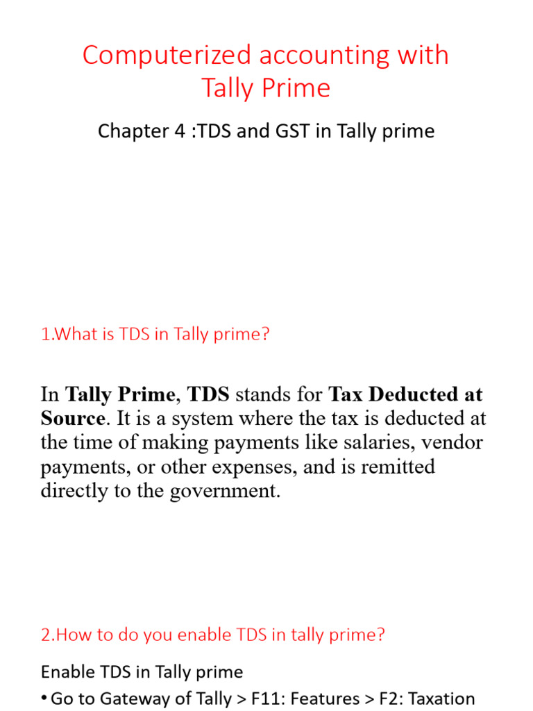 TDS and GST Management in Tally Prime | PDF | Taxes | Debits And Credits