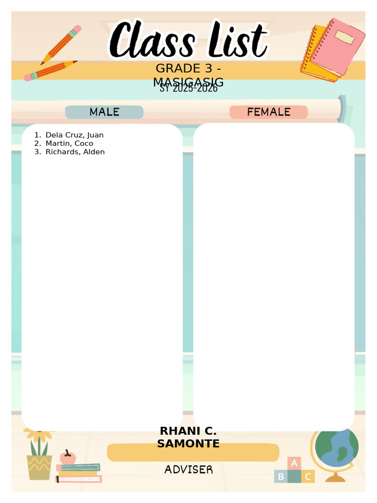 Class List Template | PDF