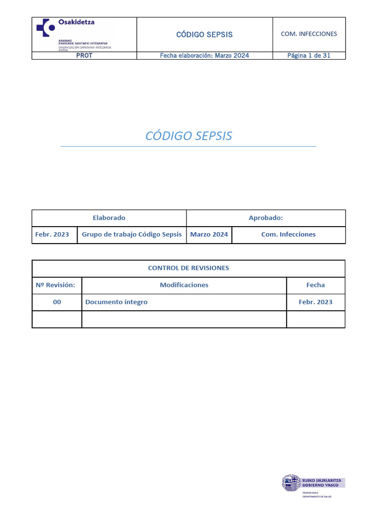 Protocolo Código Sepsis 2024 | PDF | Septicemia | Especialidades Medicas