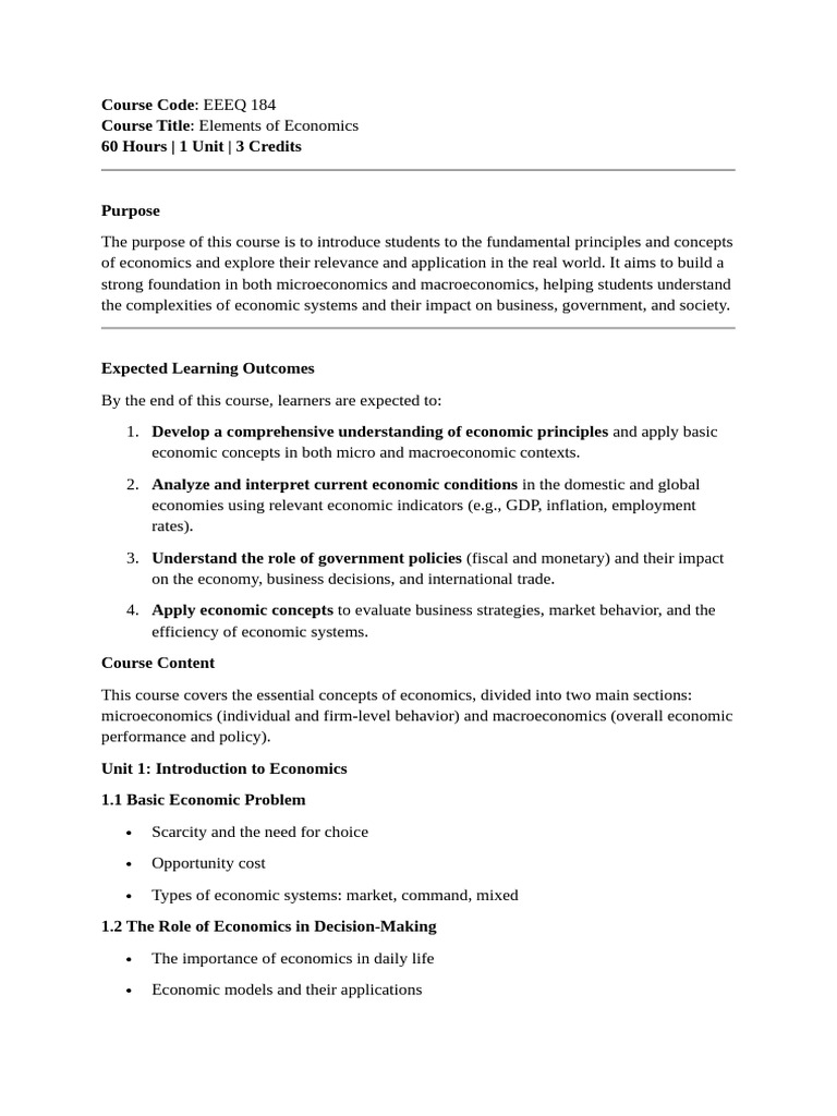 Elements of Economics Course Overview | PDF | Economics | Macroeconomics