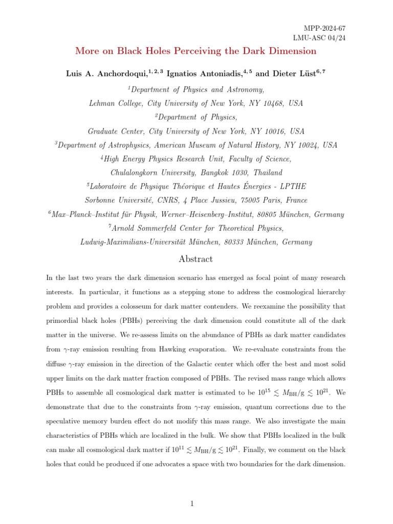 Primordial Black Holes and Dark Dimensions | PDF | Black Hole | Gamma Ray