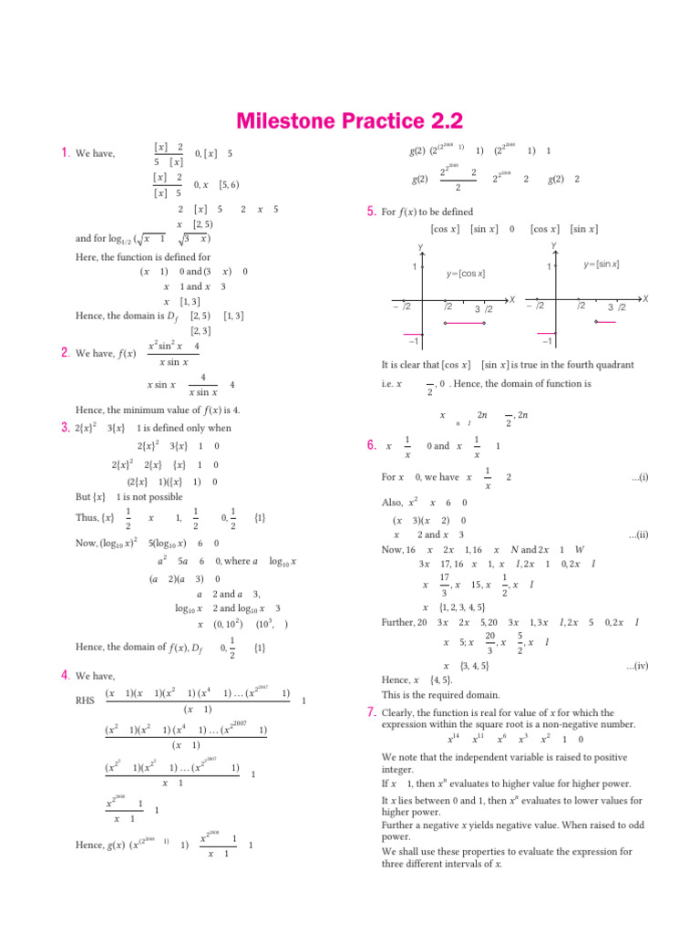 Milestone Practice 2.2: (Cos) (Sin) 1 1 | PDF | Mathematics ...