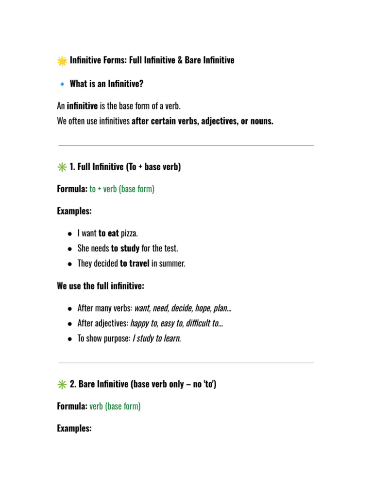 Understanding Full and Bare Infinitives | PDF