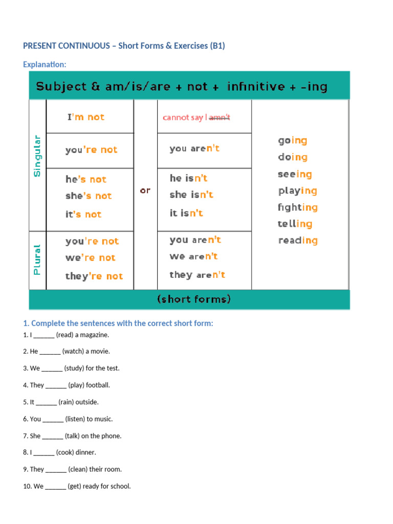 Present Continuous Short Answers Exercises | PDF | Chess Theory | Chess
