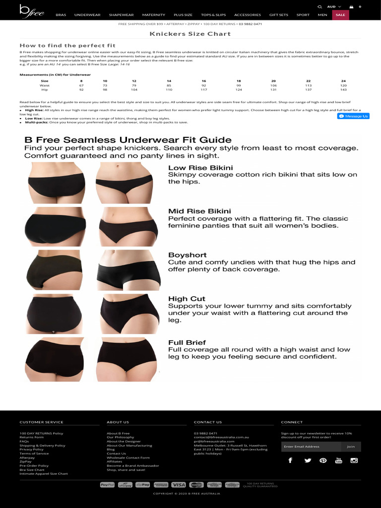 Knickers Size Chart B Free Australia PDF Bra Human Body
