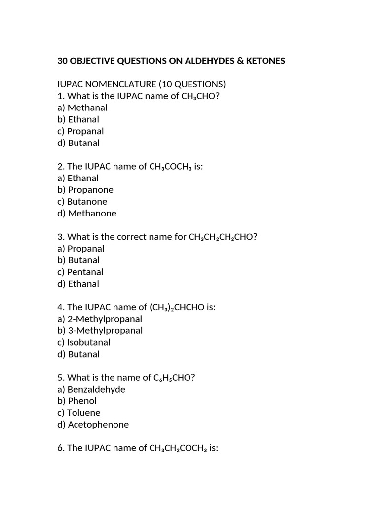 Aldehydes & Ketones: MCQ Worksheet | PDF | Aldehyde | Ketone