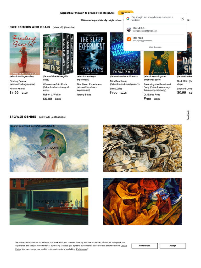 Free Ebooks Available on ManyBooks.net | PDF | Http Cookie | Privacy