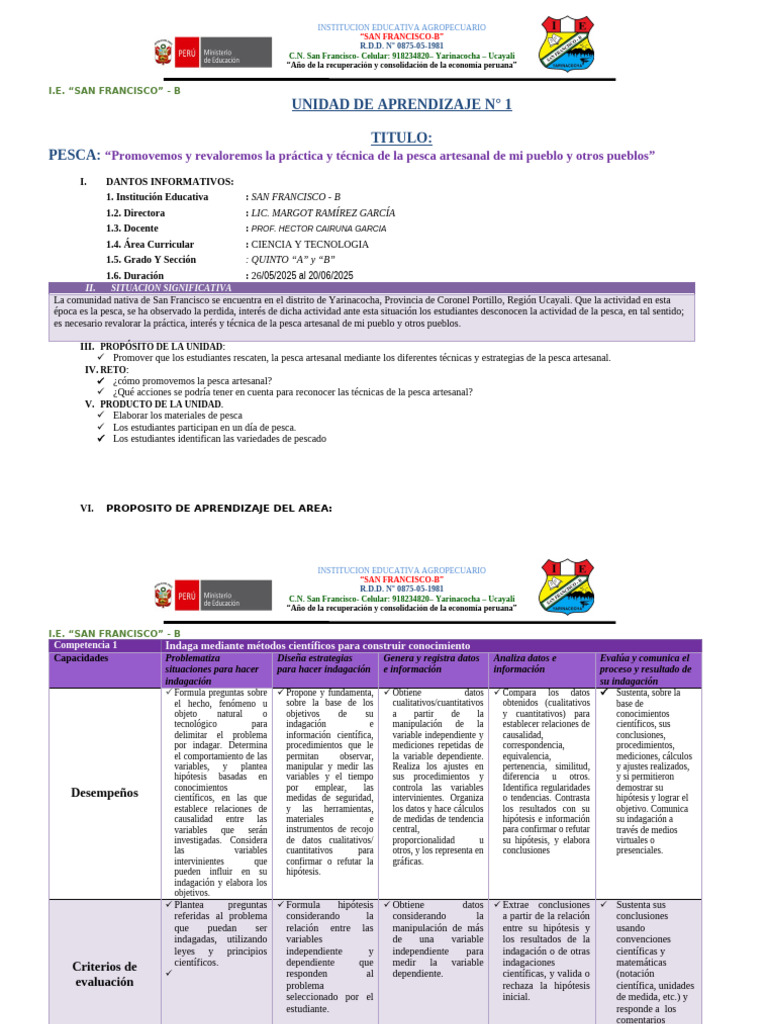 Unidad de Aprendizaje 1 - San Francisco - 2025 Modelo 2 | PDF ...