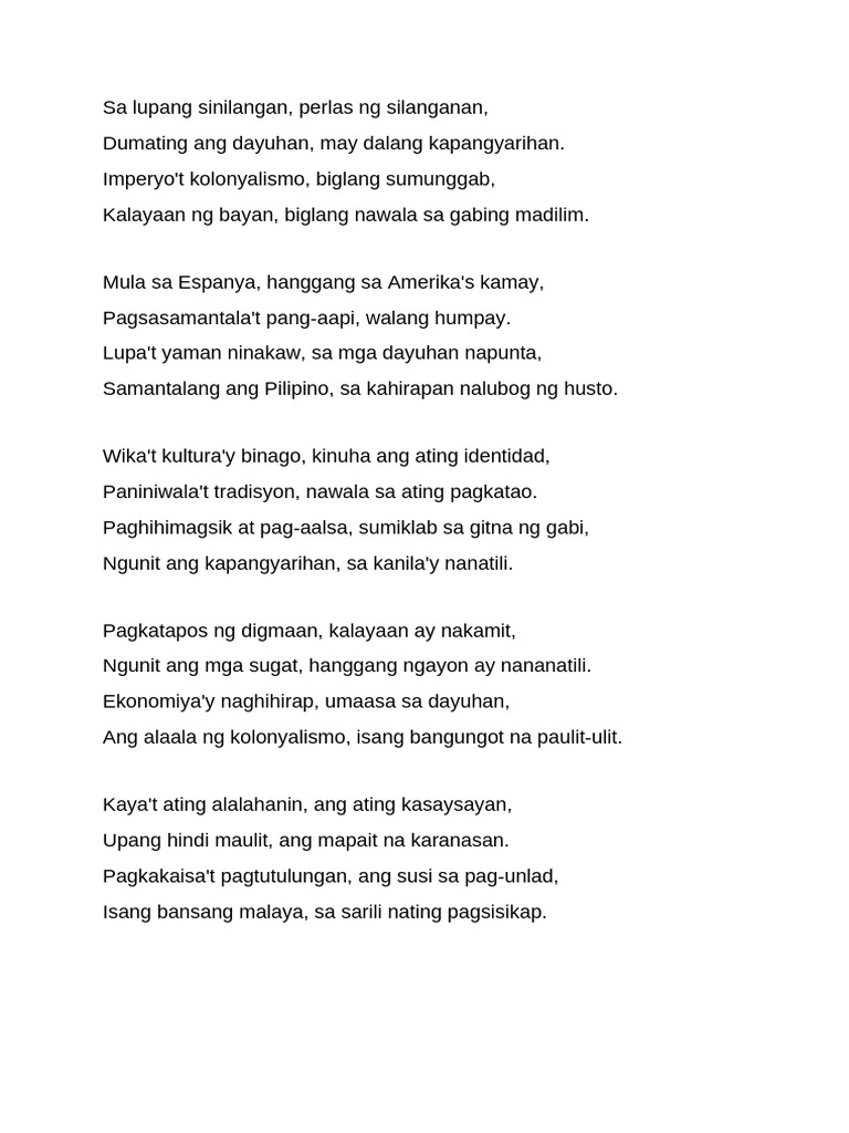 Sa Lupang Sinilangan | PDF