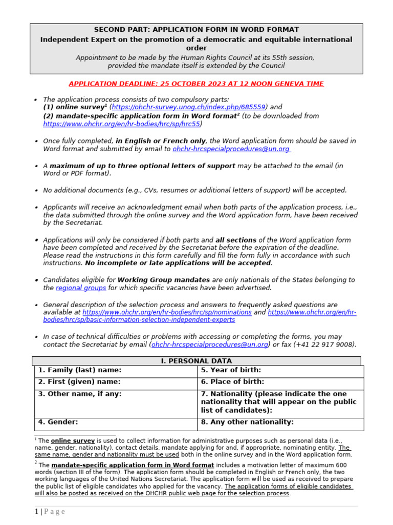 Application Form for Human Rights Expert | PDF | Expert