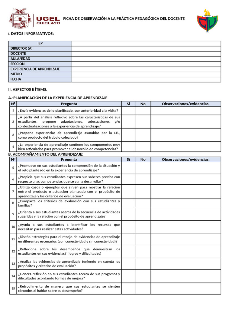 Observación de Práctica Pedagógica Docente | PDF | Aprendizaje | Maestros