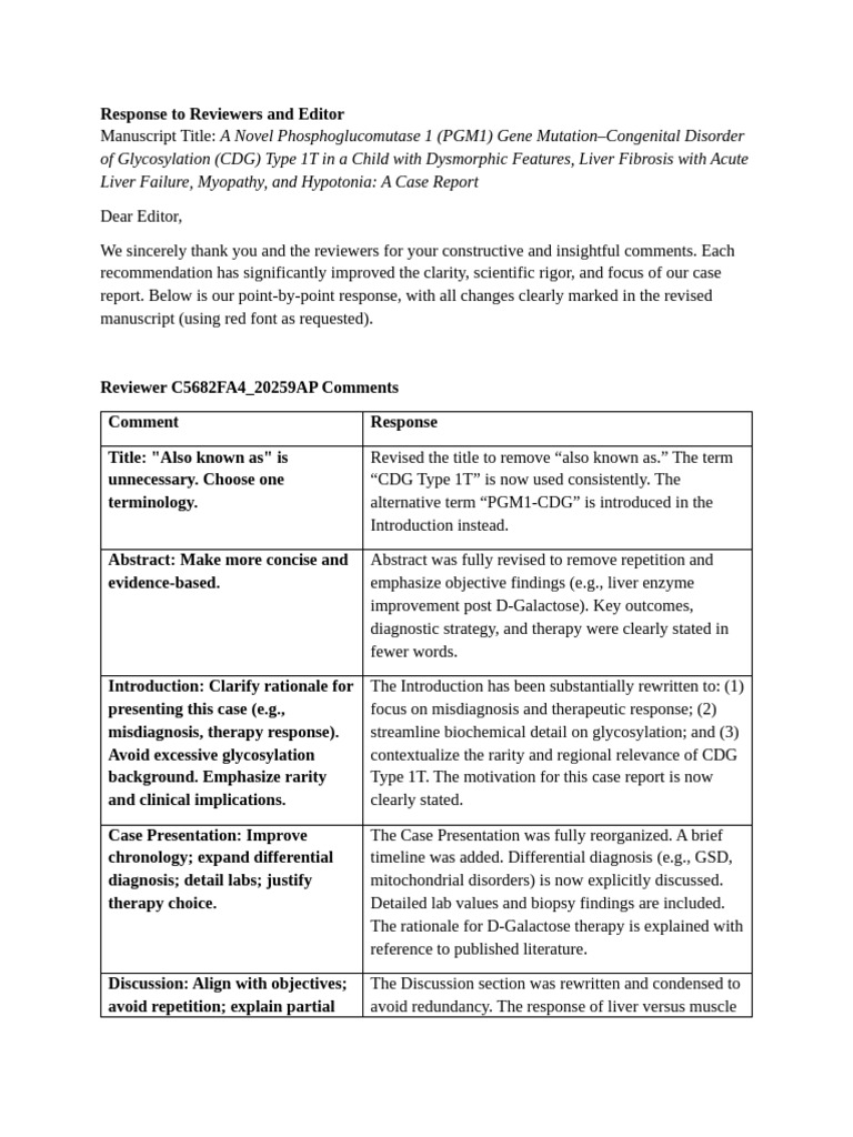 Editor Response: PGM1-CDG Case Report | PDF | Clinical Medicine | Human ...