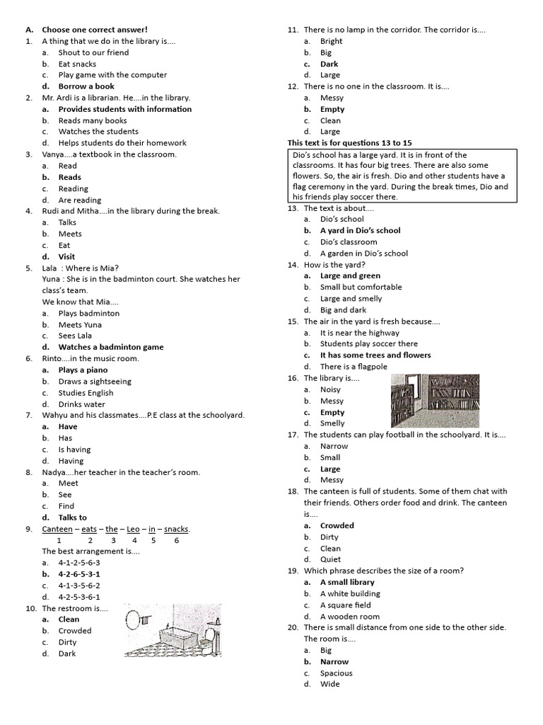 Library and Classroom Activities Quiz | PDF | Linguistics | Grammar