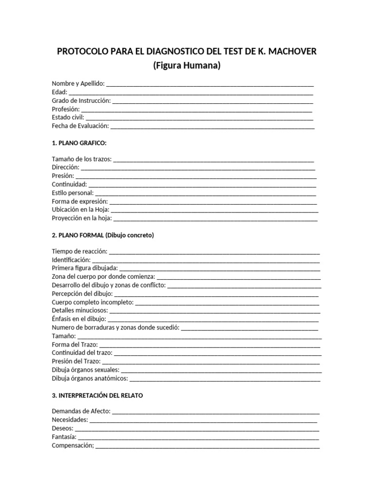 Protocolo Diagnóstico Test de K. Machover | PDF | Dibujo | Sicología