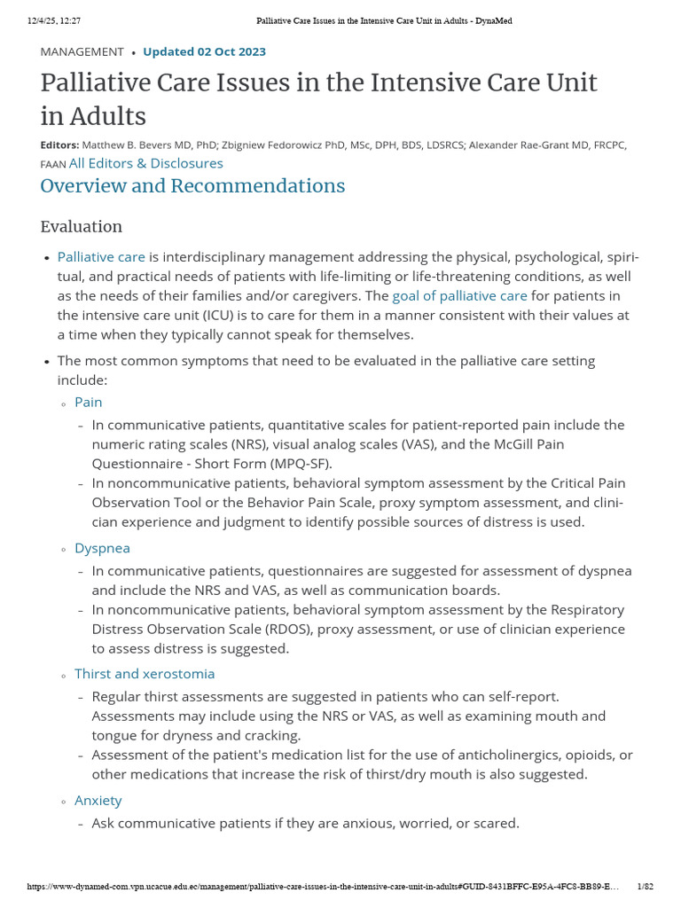 Palliative Care Issues in The Intensive Care Unit in Adults - DynaMed ...