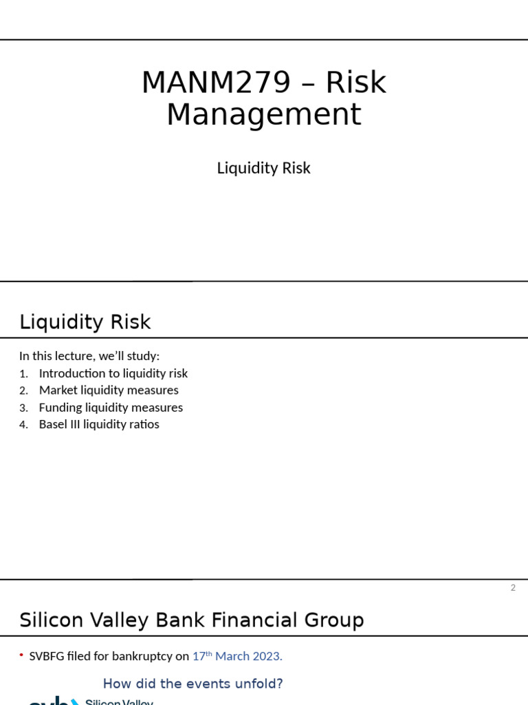 Lecture 5 - Liquidity Risk | PDF | Market Liquidity | Basel Iii