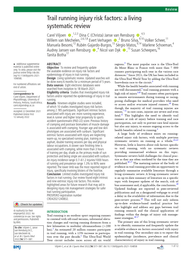 Trail Running Injury Risk Factors Review | PDF | Systematic Review | Risk