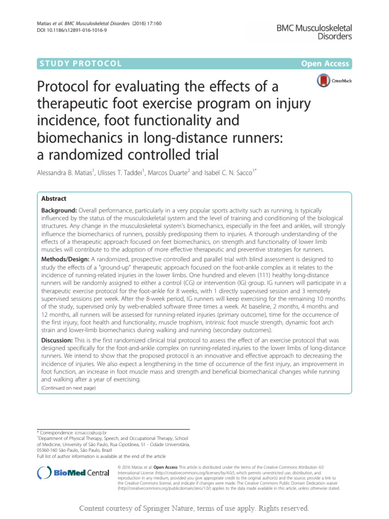 Protocol For Evaluating The Effects of A Therapeut | PDF | Foot | Running