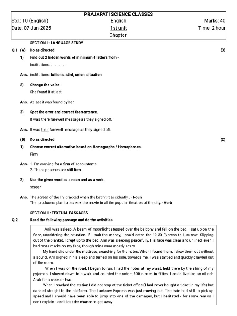 Question Answer Paper | PDF | Linguistics | Grammar