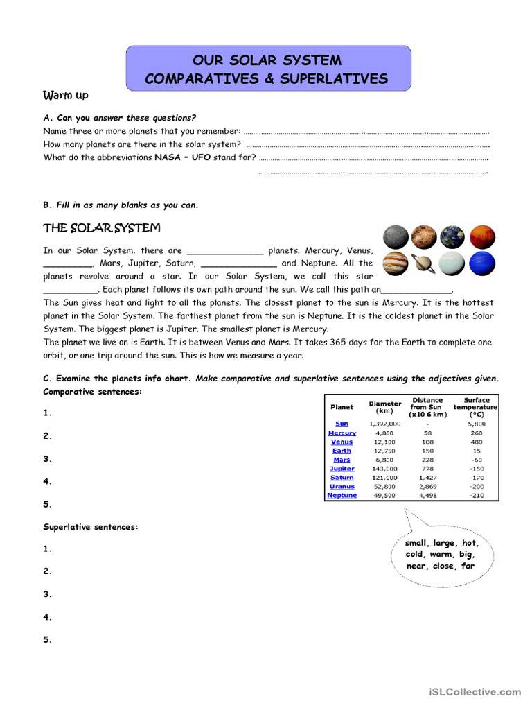 Solar System Comparatives & Superlatives | PDF | Planets | Solar System