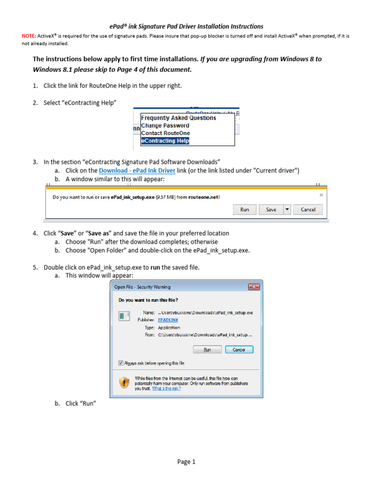 ePad Ink Driver Installation Guide | PDF | Internet Explorer | Windows 8.1