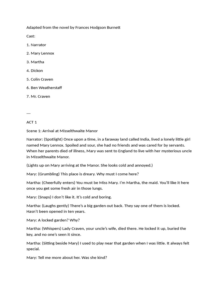 The Secret Garden Play Script | PDF | The Secret Garden