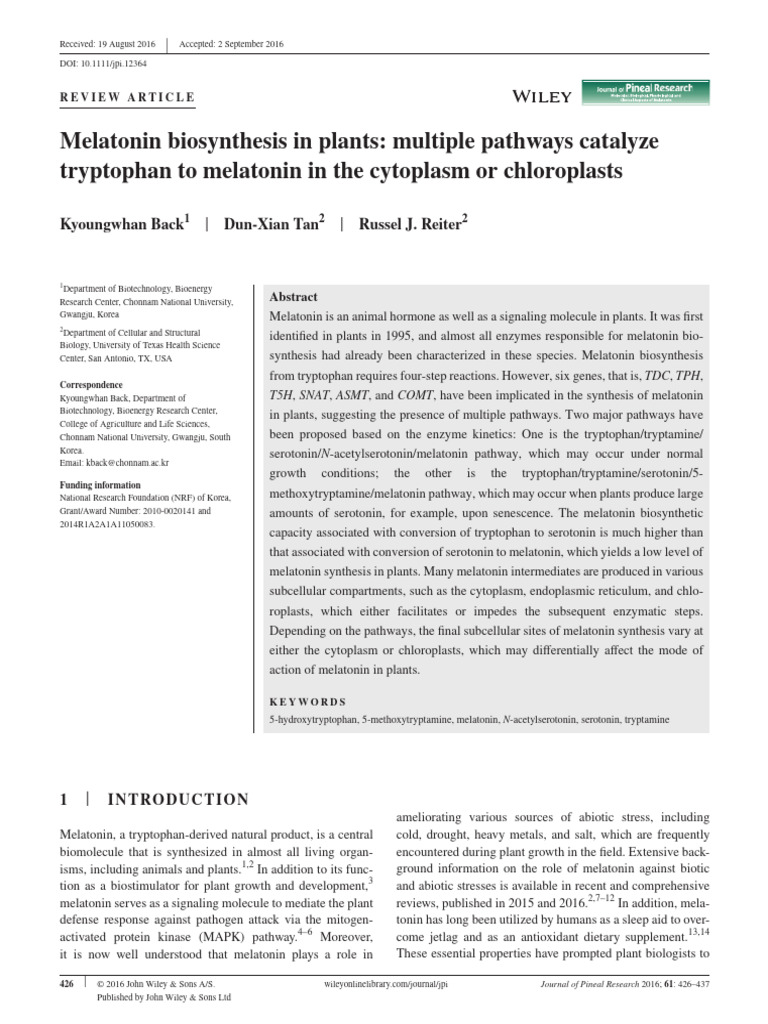 Melatonin Biosynthesis in Plants Multiple Pathways Catalyze Tryptophan ...