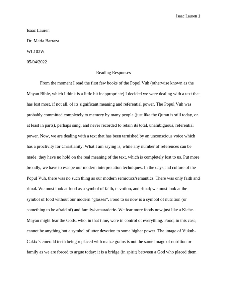 Isaac's Reading Responses 2 | PDF | James Joyce | Rhetoric