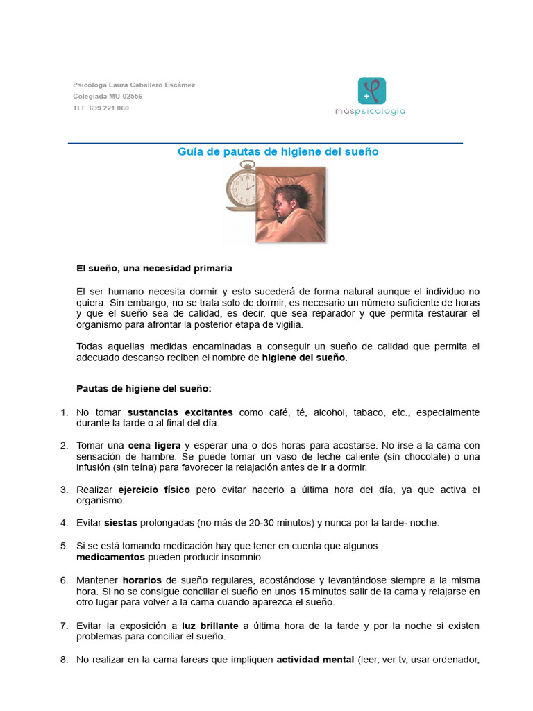 Pautas para una buena higiene del sueño | PDF