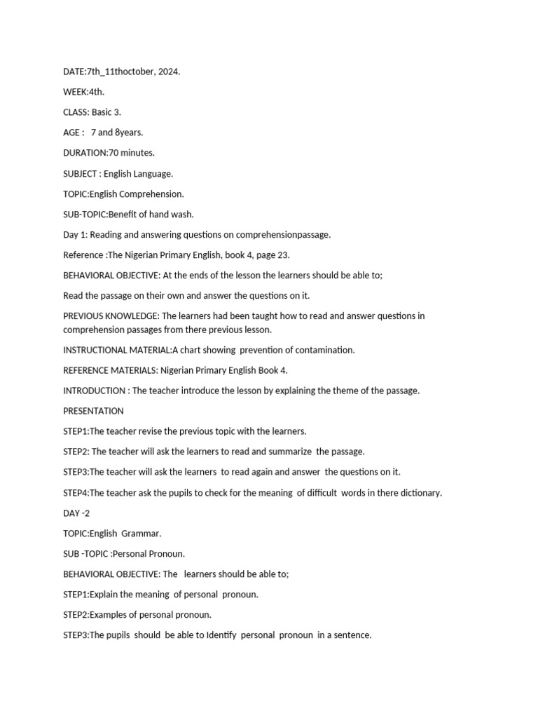 English Comprehension and Grammar Lesson | PDF | Reading Comprehension ...