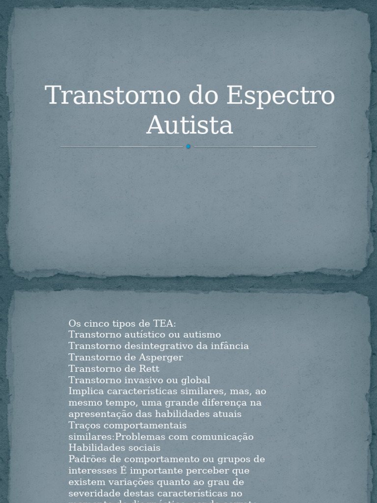 Tipos de Transtorno do Espectro Autista | PDF | Autismo | Síndrome de ...