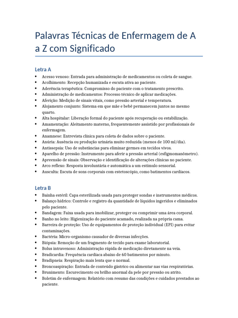 Termos Técnicos de Enfermagem A-Z | PDF | Amamentação | Dor