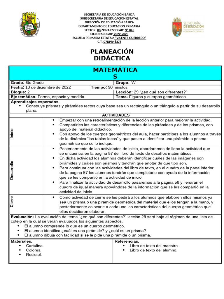 Planeación Didáctica | PDF | Educación primaria | Aprendizaje