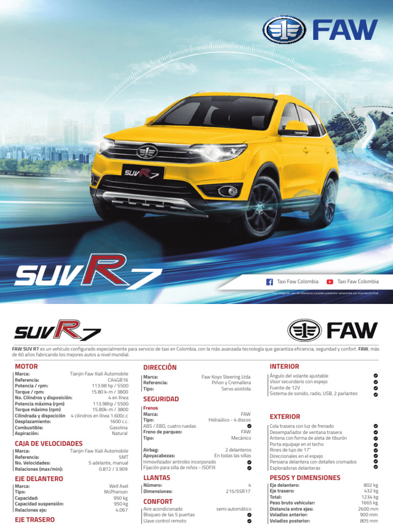 FAW R7: Taxi Eficiente en Colombia | PDF | Eje | Vehículos