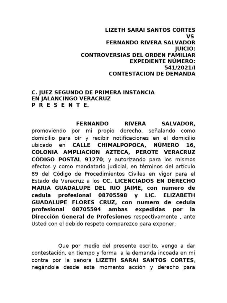 Contestación de Demanda Familiar | PDF | Pensión alimenticia | Justicia