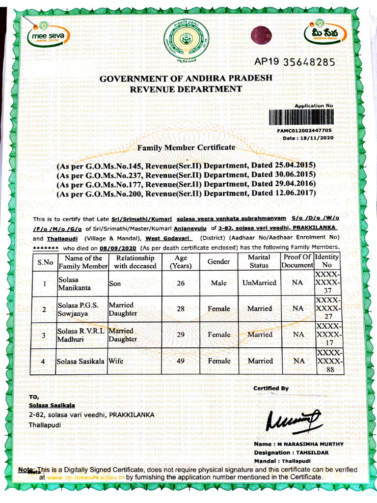 Family Member Certificate | PDF