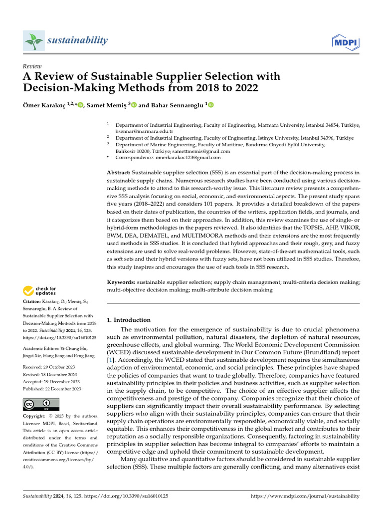 Sustainable Supplier Selection Review 2018-2022 | PDF | Sustainability ...