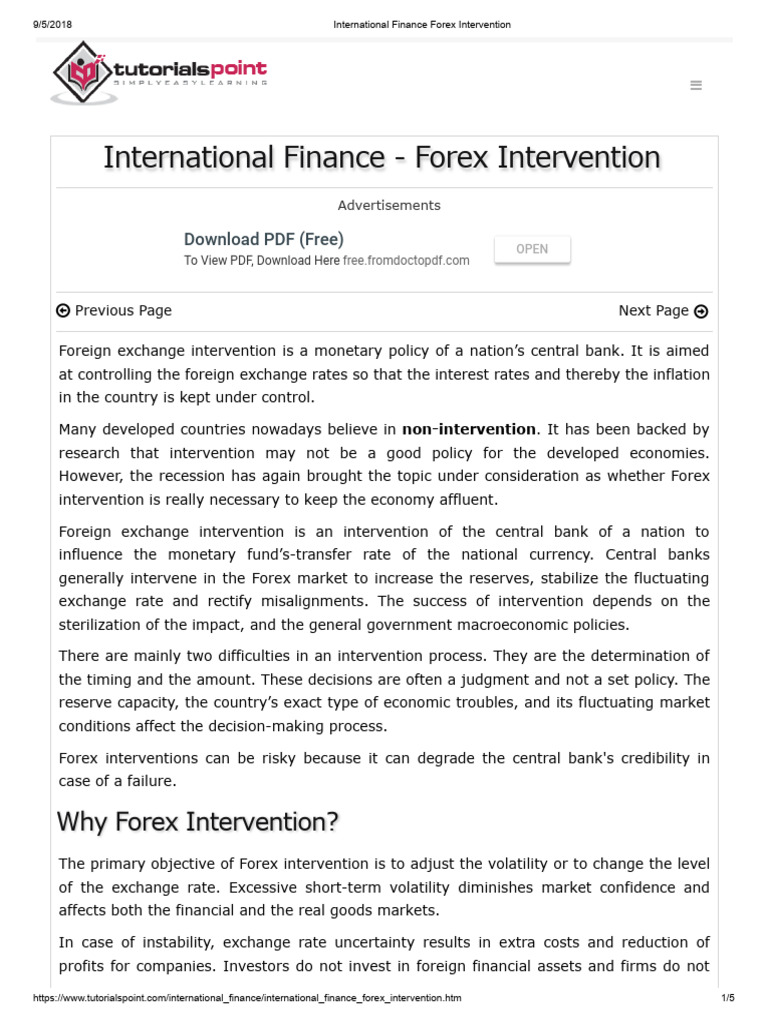 Forex Intervention in International Finance | PDF | Exchange Rate ...