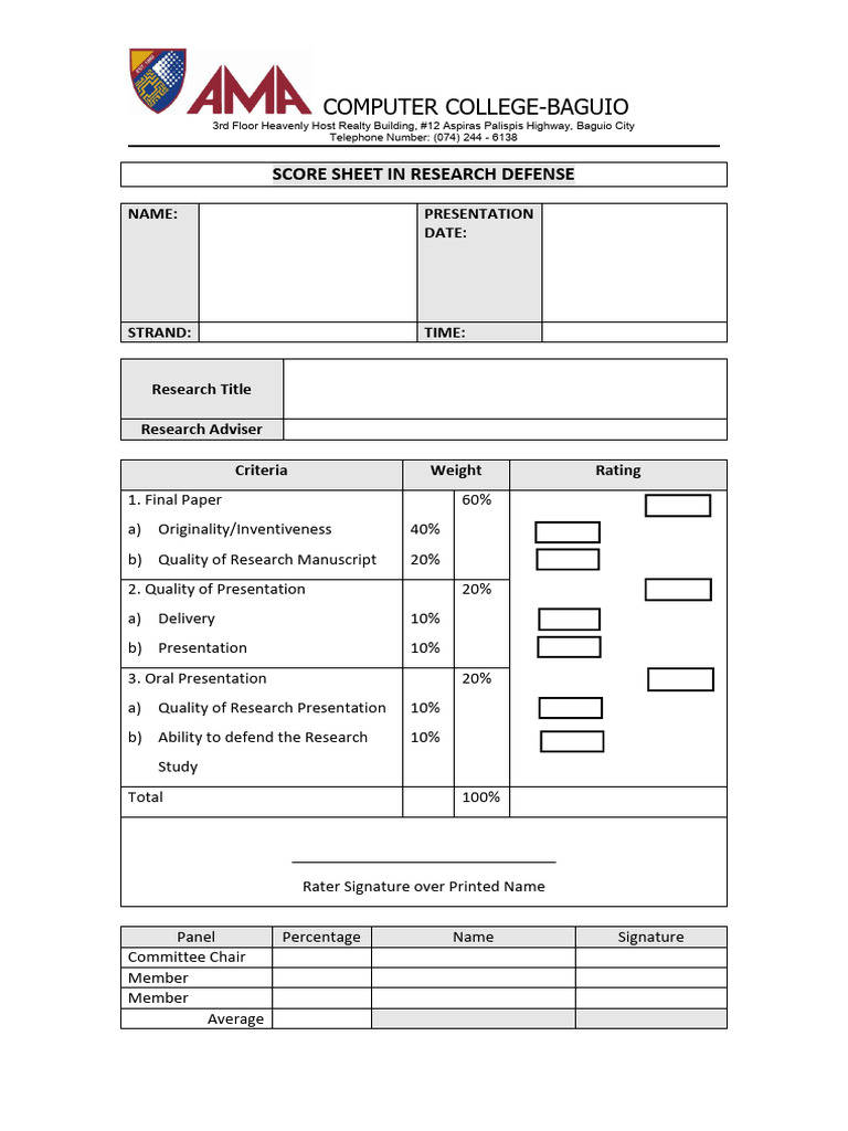 Research Defense Score Sheet | PDF