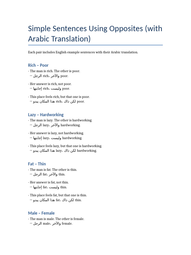 Antonym Sentences List Translated | PDF
