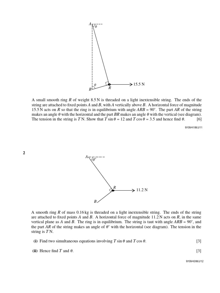 F02 - Equilibrium With String in Vertical Axis - QP | PDF | Tension ...
