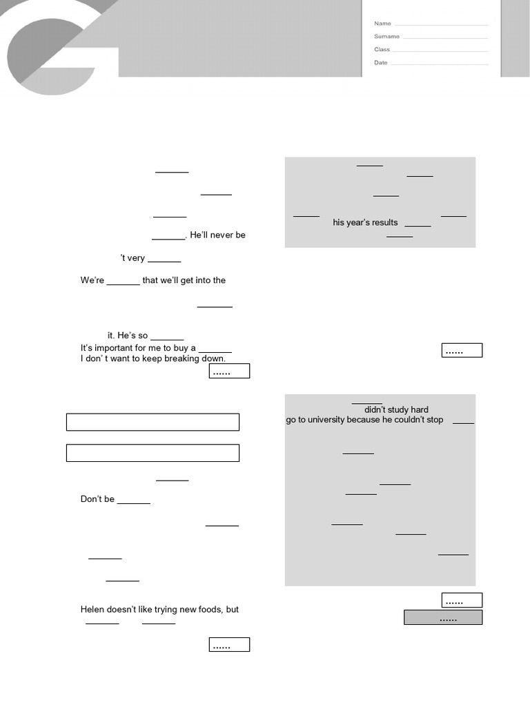 Unit 2 Test: Vocabulary & Grammar | PDF