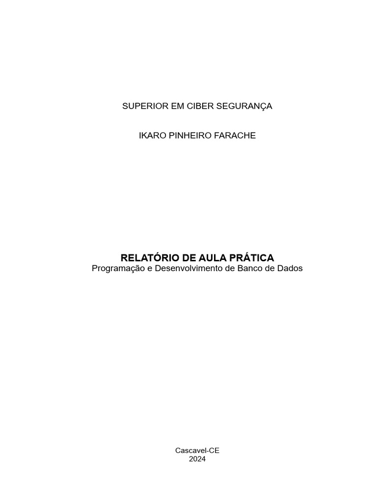 Relatório de Aula Prática em SQL | PDF | SQL | Software de ...
