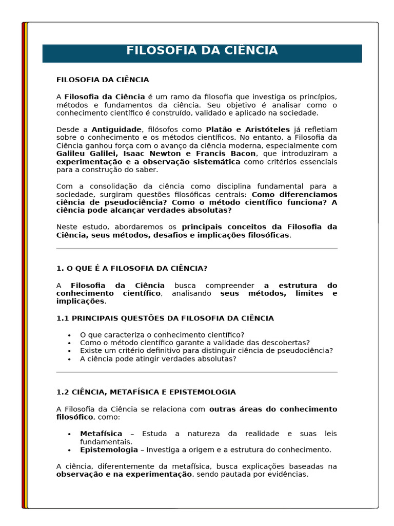 Fundamentos da Filosofia da Ciência | PDF | Science | Método científico
