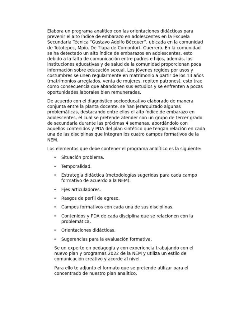 Prompt PROGRAMA ANALÍTICO | PDF | Aprendizaje