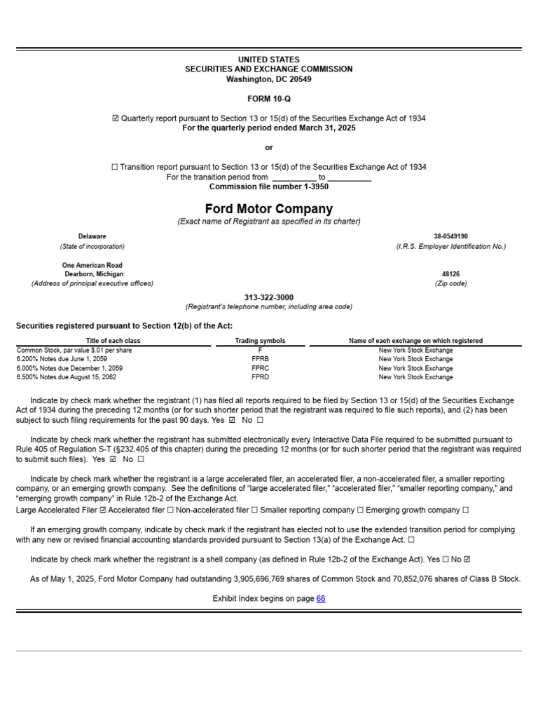 Ford Motor Company Q1 2025 10-Q Report | PDF | Equity (Finance ...