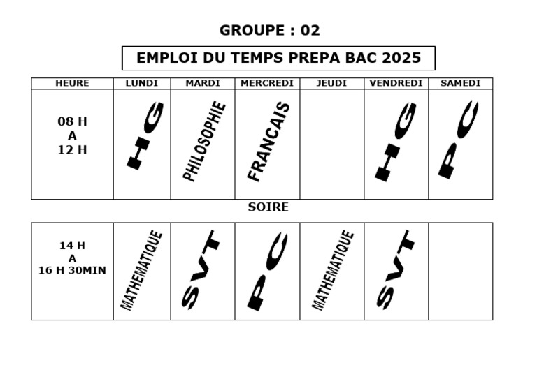 Emploi du temps Prépa Bac 2025 | PDF